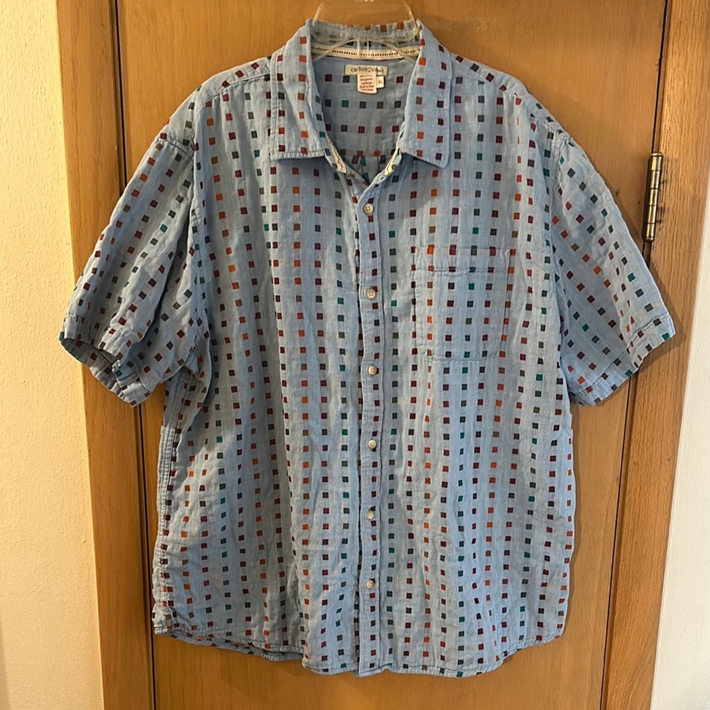Light Blue Patterned Short-Sleeve Shirt - Casual Men's Button-Up